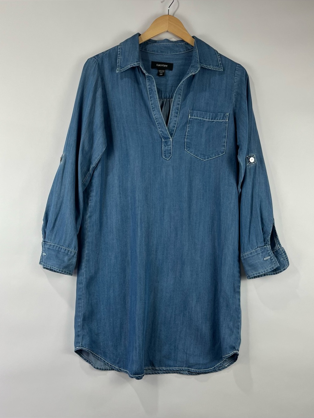 Karen Kane 100% Tencel Chambray Shirt Dress Roll Tab Sleeves
